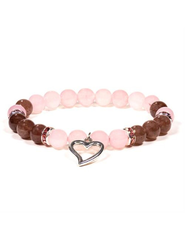 Heart bracelet with rose and strawberry quartz