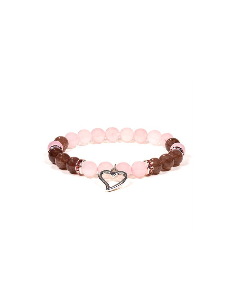 Heart bracelet with rose and strawberry quartz