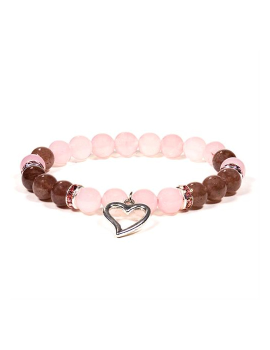 Südamega käevõru roosa- ja maasika kvartsiga