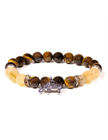 Elephant bracelet with tiger eye and rutile quartz