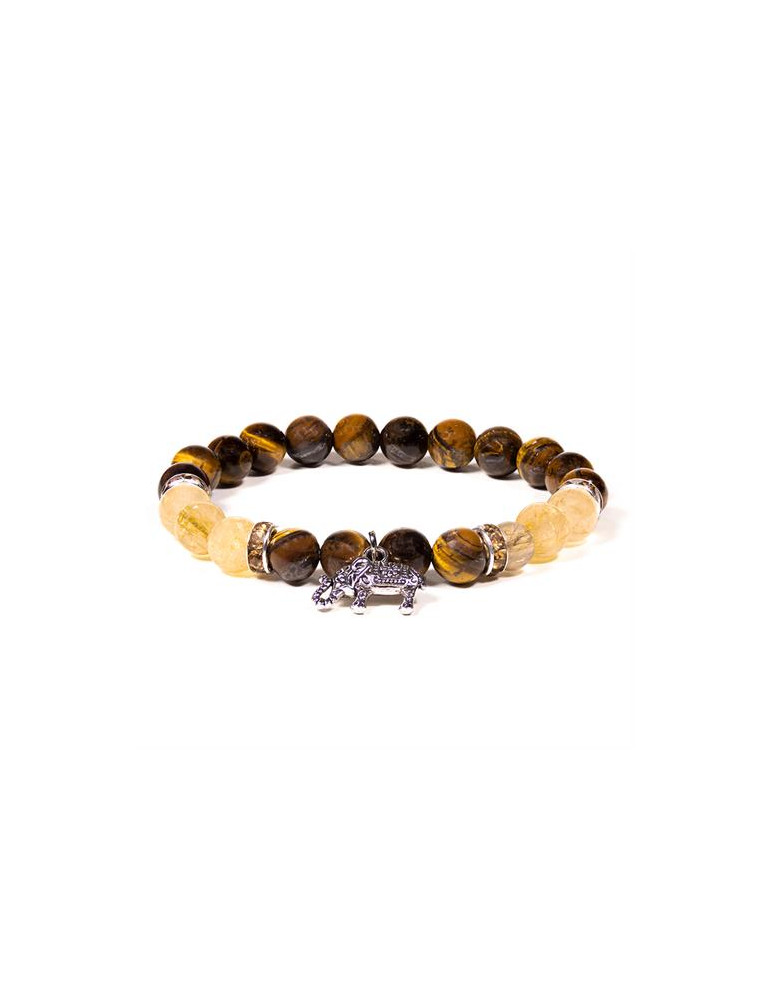 Elephant bracelet with tiger eye and rutile quartz