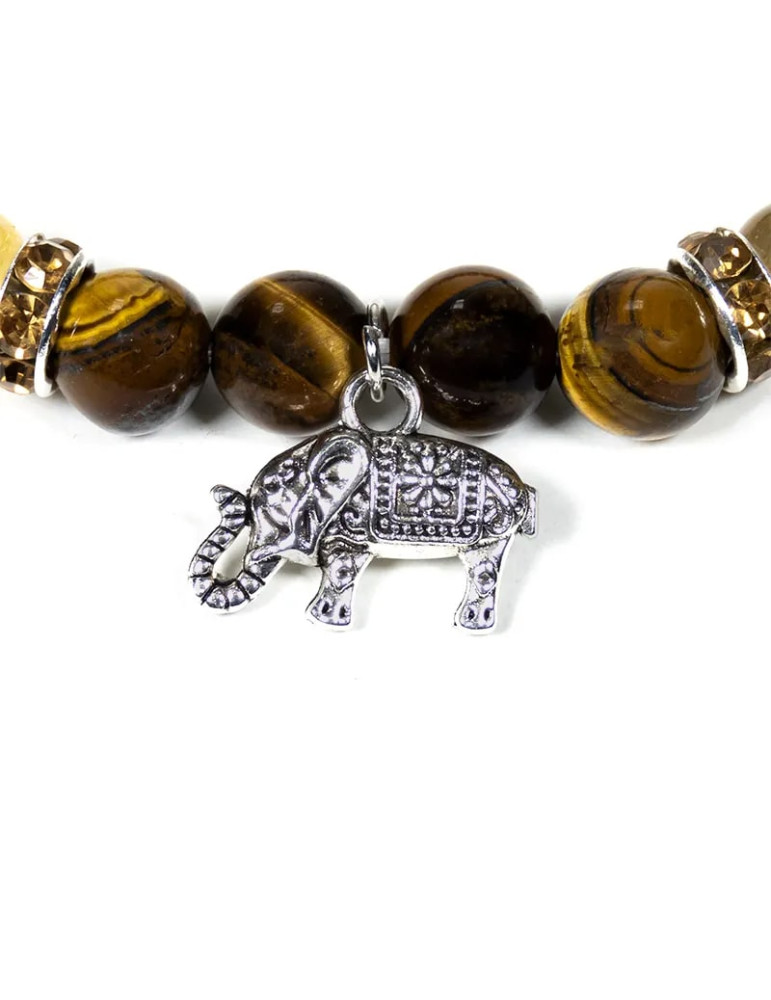 Elephant bracelet with tiger eye and rutile quartz