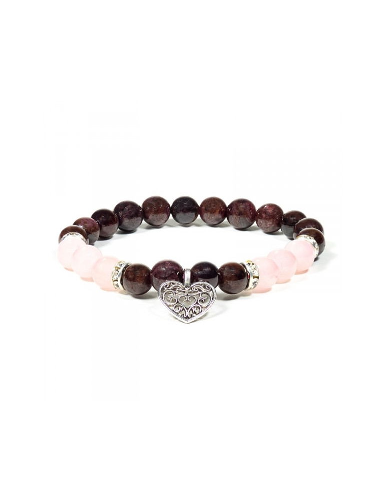 Bracelet with a heart, garnet-pink quartz