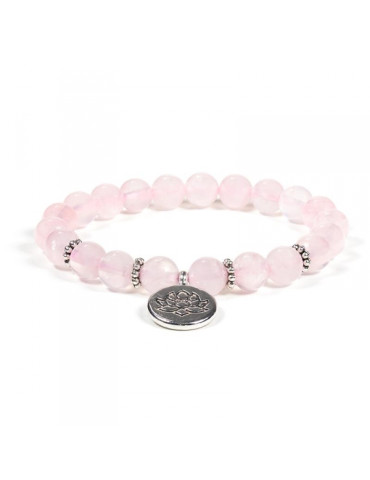 Käevõru roosa kvartsi ja lootoslille ripatsiga