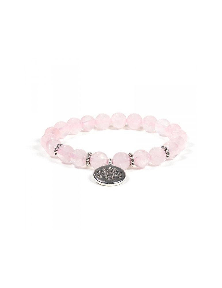 Käevõru roosa kvartsi ja lootoslille ripatsiga