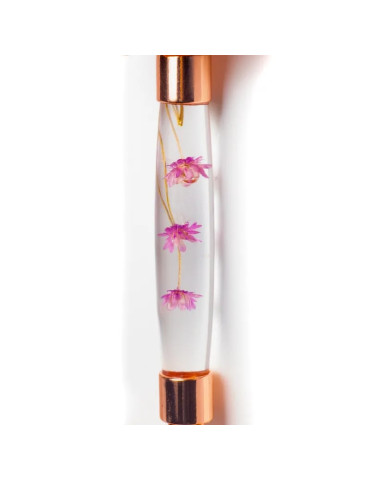 Massage roller rose quartz with pink flowers 2