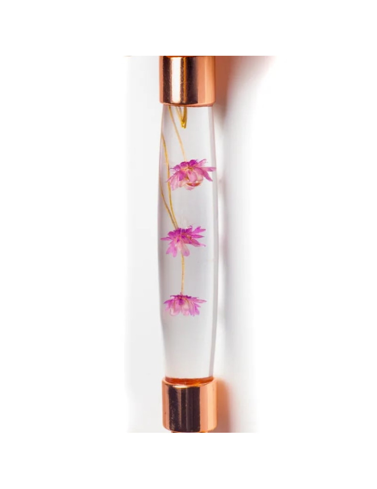 Massage roller rose quartz with pink flowers