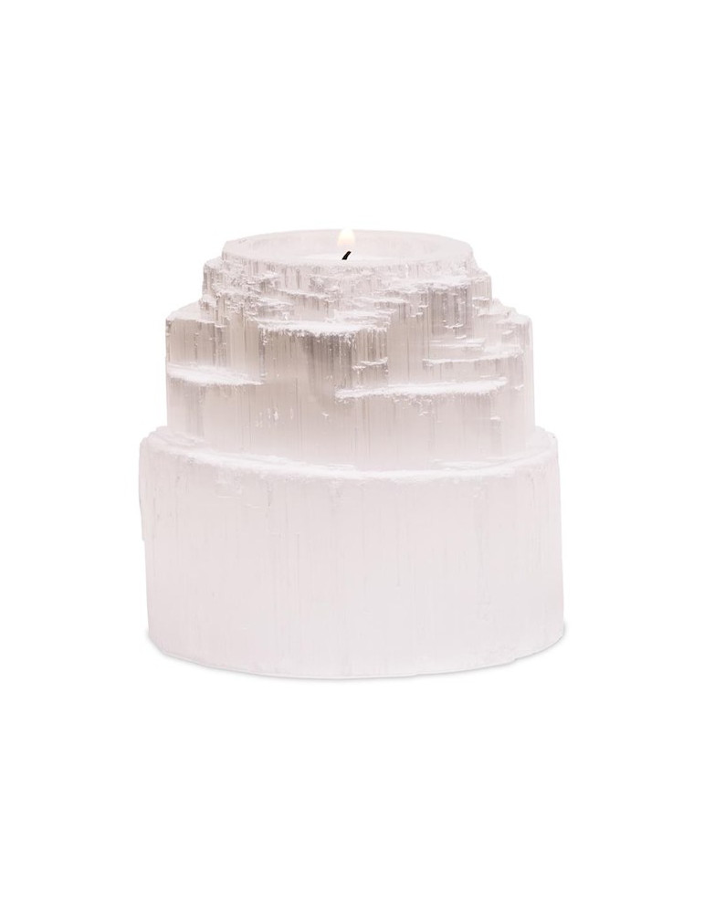 Selenite tealight base divine waterfall 8x8cm