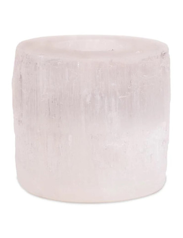 Selenite cylindrical tea light base 8x8cm