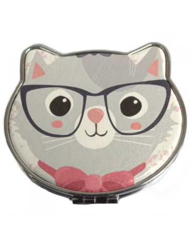 Pocket mirror Cat with black glasses frames