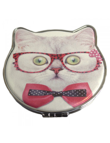 Pocket mirror Cat with pink glasses frames