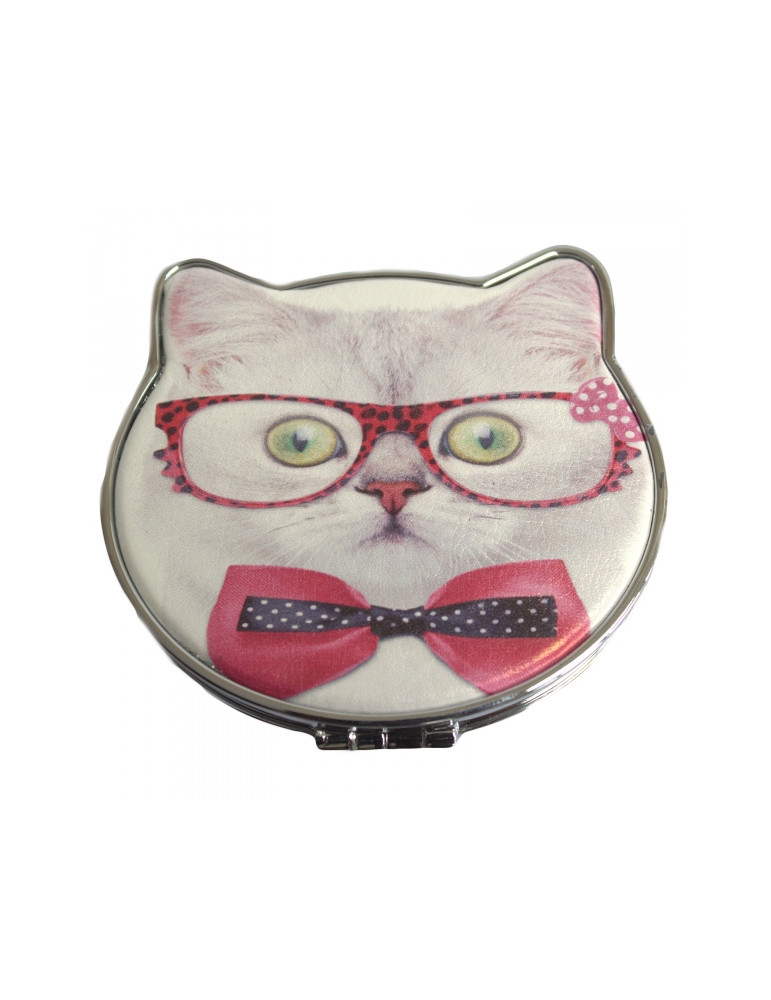 Pocket mirror Cat with pink glasses frames