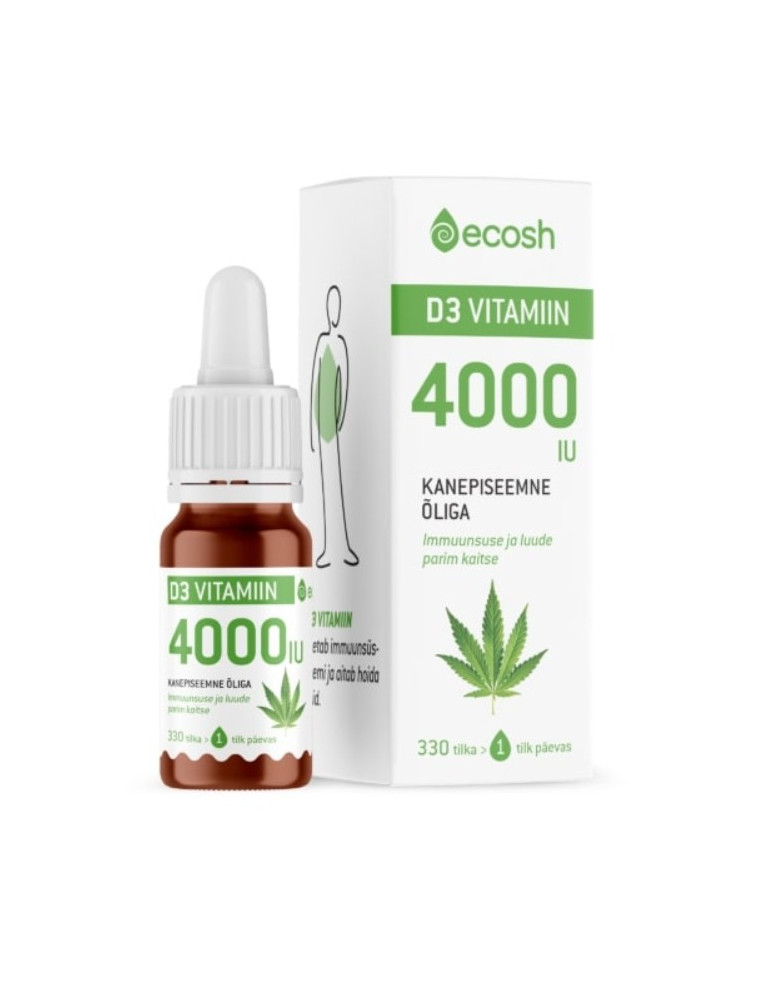 D-Vitamiin 4000 IU kanepiõli D3 VITAMIIN, 4000-IU tilk, kanepiõliga 10ml