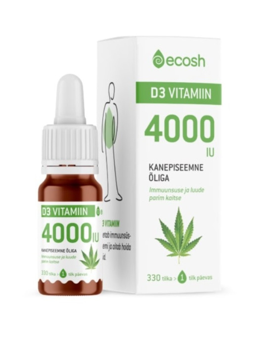 D-Vitamiin 4000 IU kanepiõli D3 VITAMIIN, 4000-IU tilk, kanepiõliga 10ml