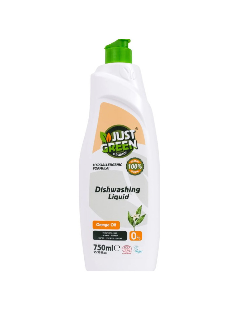 Just Green Organic käsinõudepesuvahend apelsiniõliga 750 ml