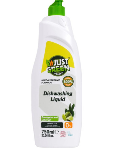 Just Green Organic käsinõudepesuvahend eukalüpti- ja laimiõliga 750 ml