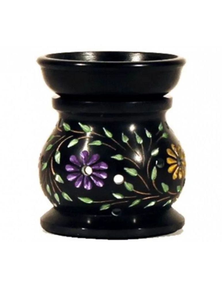 Mustast seebikivist lilleline õlipõleti 10x8cm